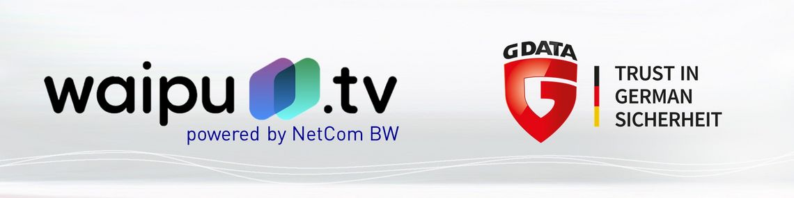 Abbildung Logos waipu.tv powered by NetCom BW und G DATA Internet Security