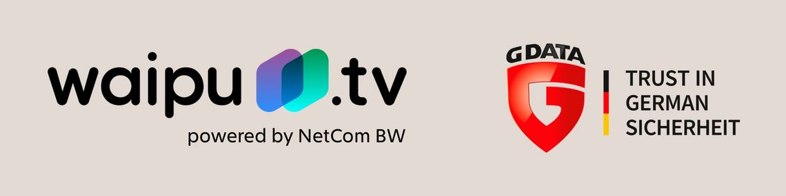 Abbildung Logos waipu.tv powered by NetCom BW und G DATA Internet Security