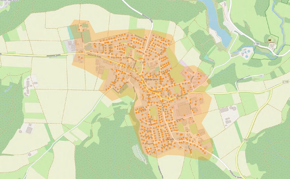 Übersichtskarte geplanter Breitbandausbau Pfahlbronn und Brech