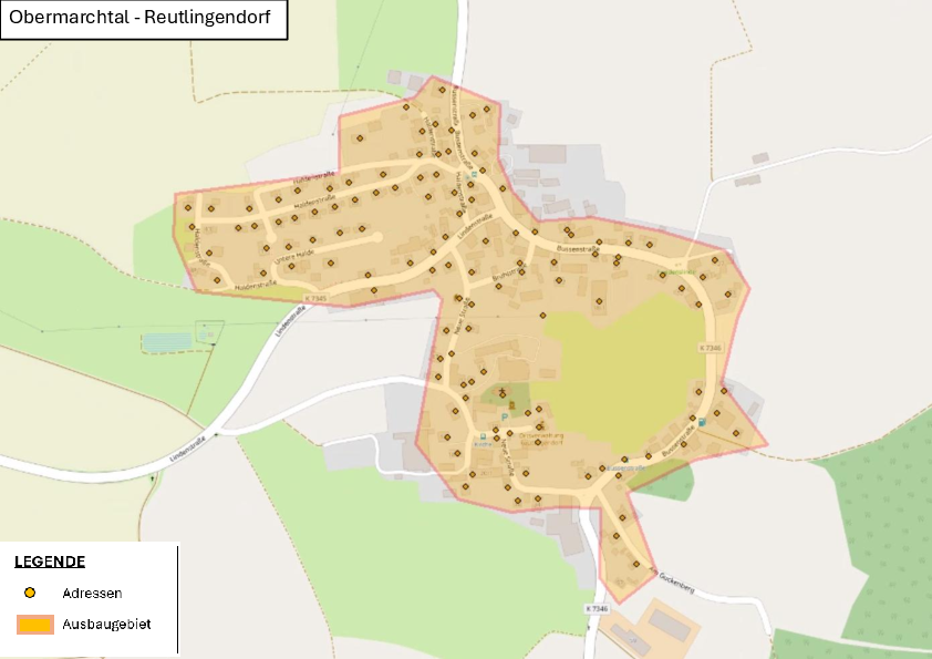 Übersichtskarte geplanter Breitbandausbau Obermarchtal-Reutlingendorf