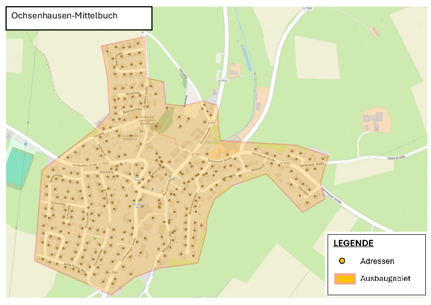 Übersichtskarte geplanter Breitbandausbau Ochsenhausen-Mittelbuch