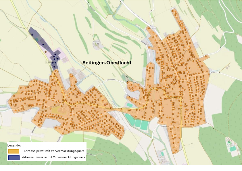 Übersichtskarte des geplanten Glasfaserausbaus in Seitingen-Oberflach