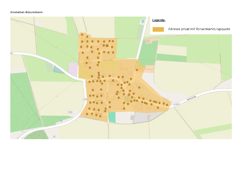 Übersicht des geplanten Breitbandausbaus in den Teilorten Amstetten